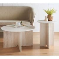 Travertine Effect Round Coffee Table - Modern Stone Style 70cm