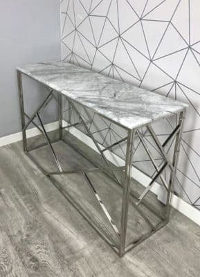 Triad Stainless Steel Console Table Solid Marble Top Grey