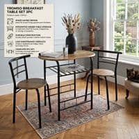 Tromso Breakfast Table Set 3pc – Rustic Oak Table & 2 Chairs