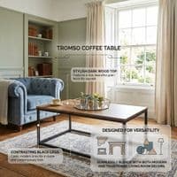 Tromso Dark Wood Coffee Table with Black Metal Frame for Living Room