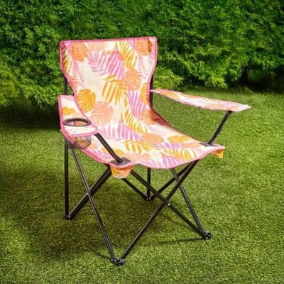 Tropical Leaf Folding Camping Armchair with Cup Holder & Carry Bag