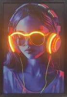 Vaporwave Girl Neon LED Wall Art - 40x60cm Canvas with Headphones