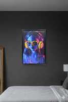 Vaporwave Girl Neon LED Wall Art - 40x60cm Canvas with Headphones
