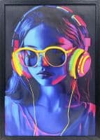 Vaporwave Girl Neon LED Wall Art - 40x60cm Canvas with Headphones