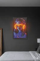 Vaporwave Girl Neon LED Wall Art - 40x60cm Canvas with Headphones
