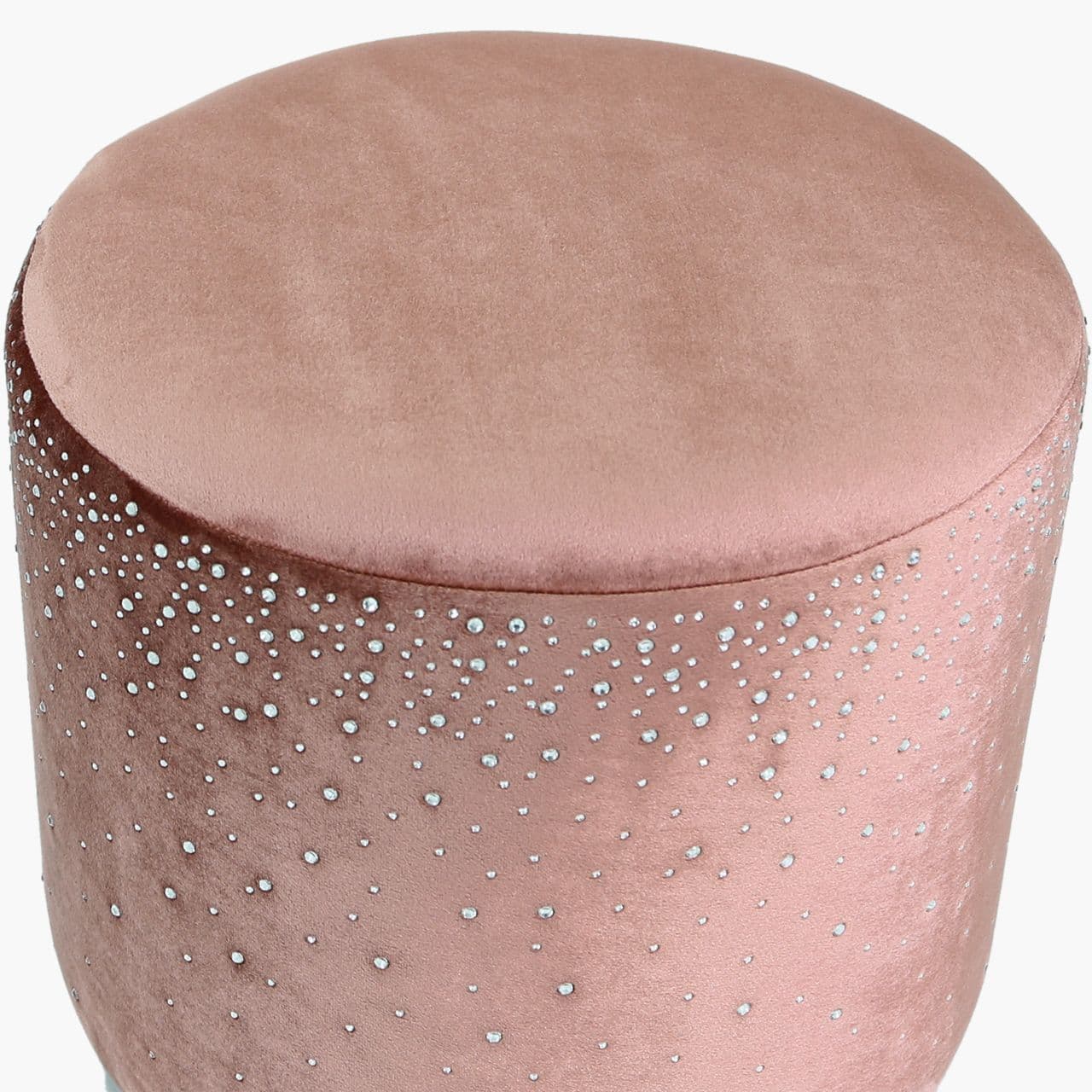 Velvet Round Stool With Diamond Design In Pink