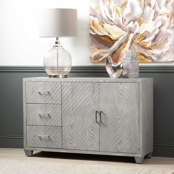 Venus 3 Drawer 2 Door Sideboard Grey Wash Elm