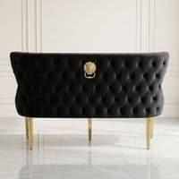Victoria Black Shimmer Fabric Luxury Bench with Gold Lion Knocker