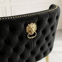 Victoria Black Shimmer Fabric Luxury Bench with Gold Lion Knocker