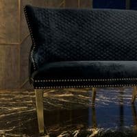 Victoria Black Shimmer Fabric Luxury Bench with Gold Lion Knocker