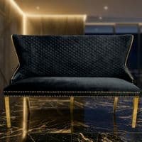Victoria Black Shimmer Fabric Luxury Bench with Gold Lion Knocker