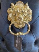 Victoria Black Velvet Barstool With Gold Lion Knocker