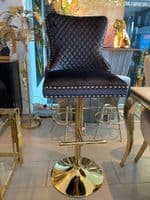 Victoria Black Velvet Barstool With Gold Lion Knocker