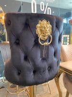 Victoria Black Velvet Barstool With Gold Lion Knocker