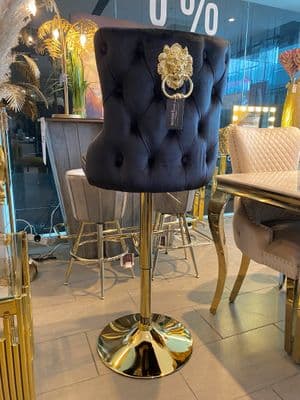 Victoria Black Velvet Barstool With Gold Lion Knocker