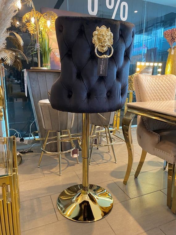 Victoria Black Velvet Barstool With Gold Lion Knocker
