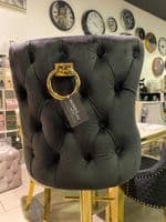 Victoria Black Velvet Barstool With Gold Ring Knocker