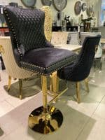 Victoria Black Velvet Barstool With Gold Ring Knocker