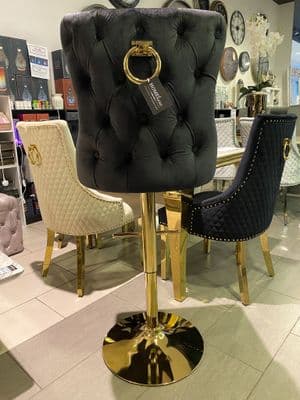 Victoria Black Velvet Barstool With Gold Ring Knocker