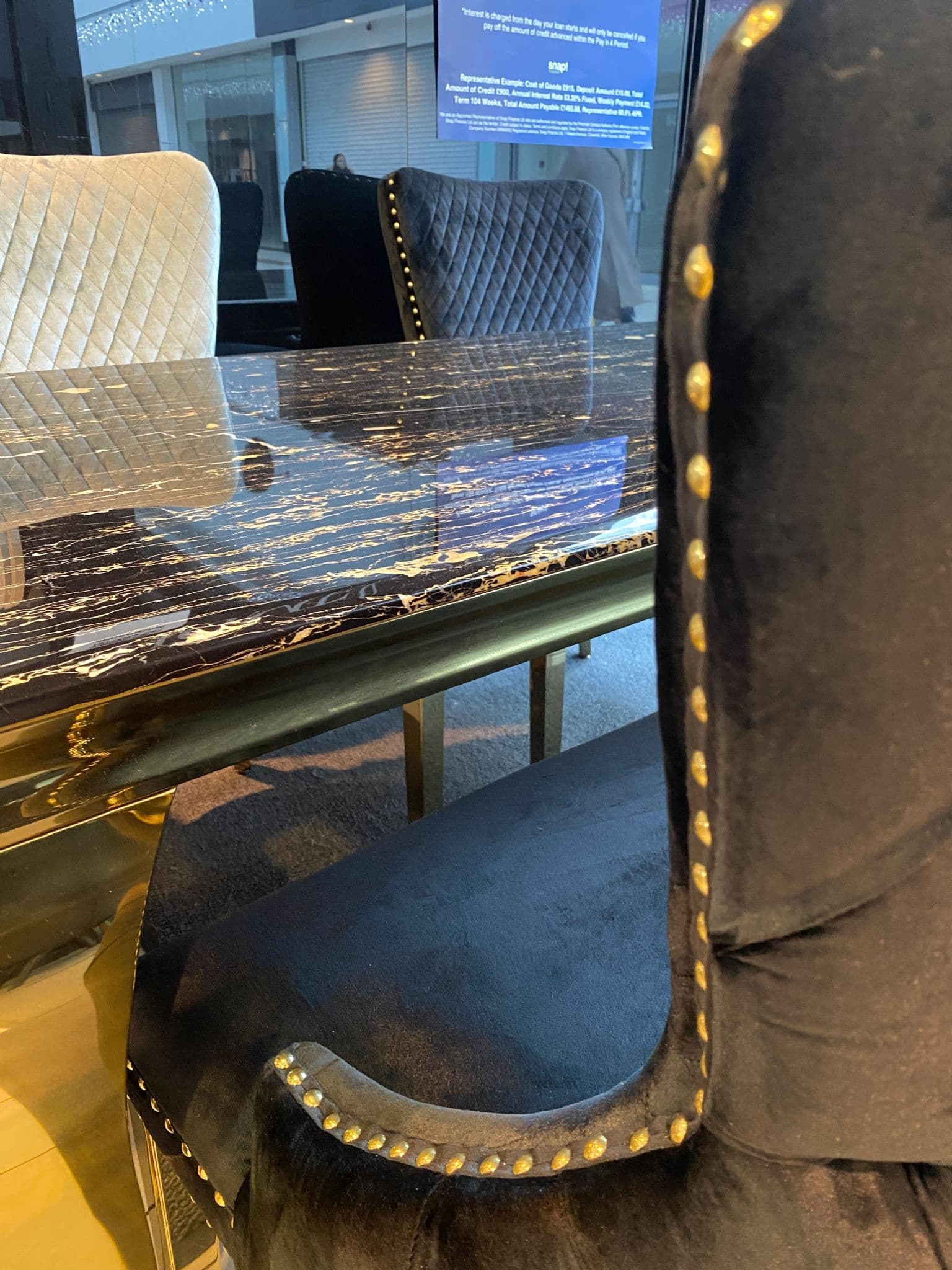 Victoria Black Velvet Dining Bench With Gold Lion Knocker