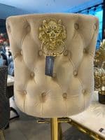 Victoria Cream Velvet Barstool With Gold Lion Knocker