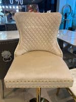 Victoria Cream Velvet Barstool With Gold Lion Knocker
