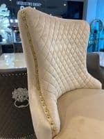 Victoria Cream Velvet Barstool With Gold Lion Knocker