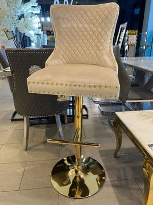 Victoria Cream Velvet Barstool With Gold Ring Knocker