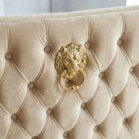 Victoria Mink Shimmer Fabric Luxury Bench with Gold Lion Knocker