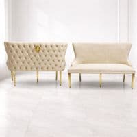 Victoria Mink Shimmer Fabric Luxury Bench with Gold Lion Knocker