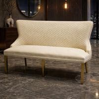 Victoria Mink Shimmer Fabric Luxury Bench with Gold Lion Knocker