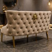 Victoria Mink Shimmer Fabric Luxury Bench with Gold Lion Knocker