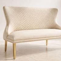 Victoria Mink Shimmer Fabric Luxury Bench with Gold Lion Knocker