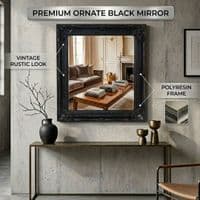Vintage Wall Mirror 50cm x 60cm Black Ornate Antique Style Frame