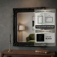Vintage Wall Mirror 50cm x 60cm Black Ornate Antique Style Frame