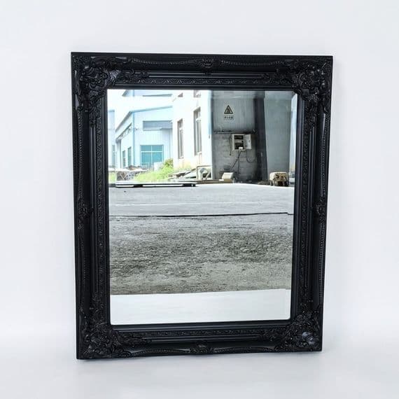 Vintage Wall Mirror 50cm x 60cm Black Ornate Antique Style Frame