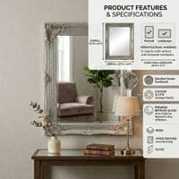 Vintage Wall Mirror 50cm x 60cm Silver Ornate Antique Style Frame