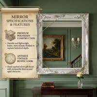 Vintage Wall Mirror 50cm x 60cm White Ornate Shabby Chic Frame