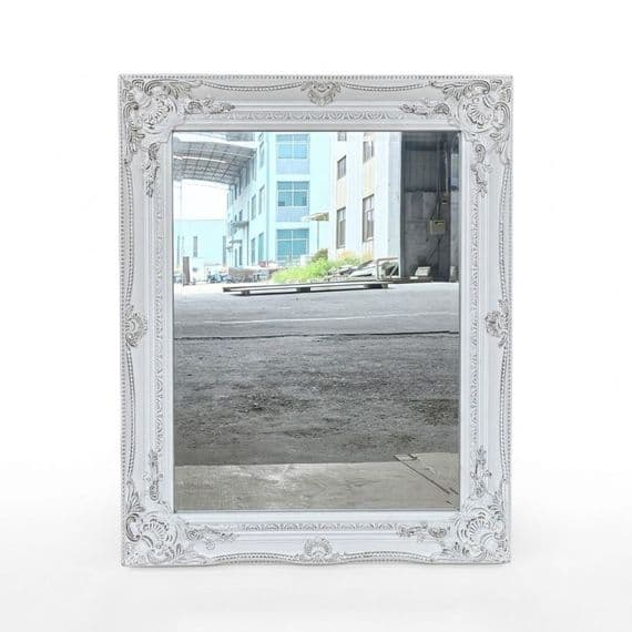 Vintage Wall Mirror 50cm x 60cm White Ornate Shabby Chic Frame