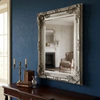 Vintage Wall Mirror 90cm x 120cm Silver Ornate Antique Style Frame