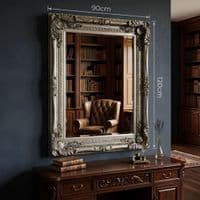 Vintage Wall Mirror 90cm x 120cm Silver Ornate Antique Style Frame