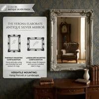Vintage Wall Mirror 90cm x 120cm Silver Ornate Antique Style Frame