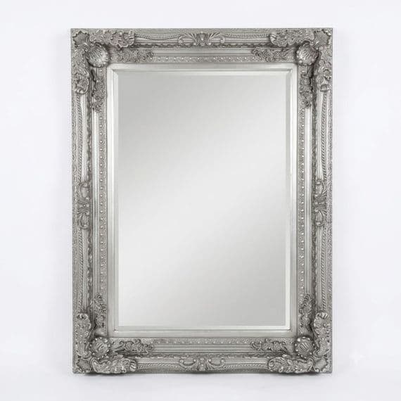 Vintage Wall Mirror 90cm x 120cm Silver Ornate Antique Style Frame