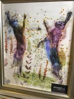 Waterpaint Hares Multicolour Wall Art Aplha Antique Frame 55Cm X 65Cm