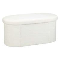 White Boucle Curved Storage Ottoman Bench with Black Metal Legs