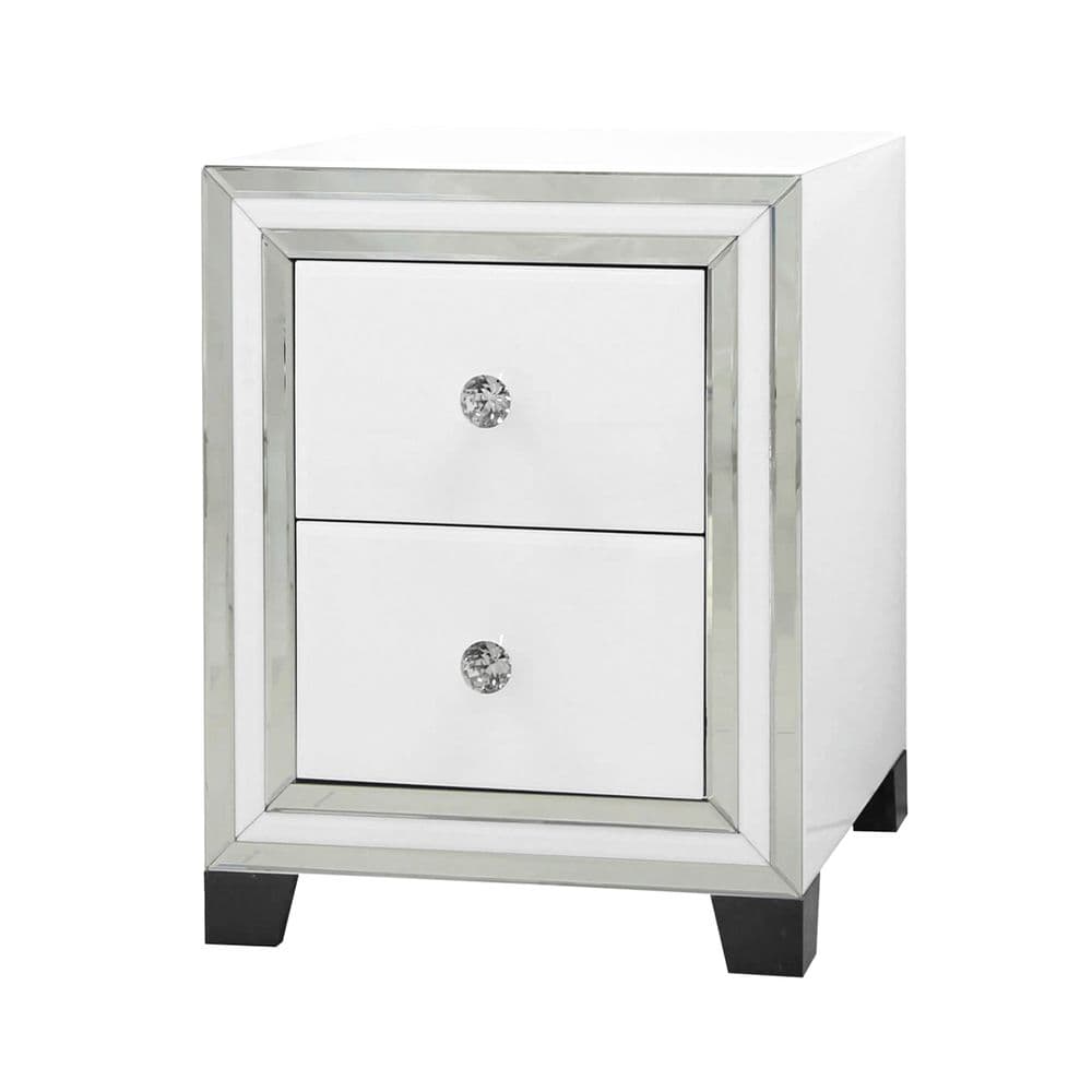 White Mitcham Mirror 2 Drawer Bedside