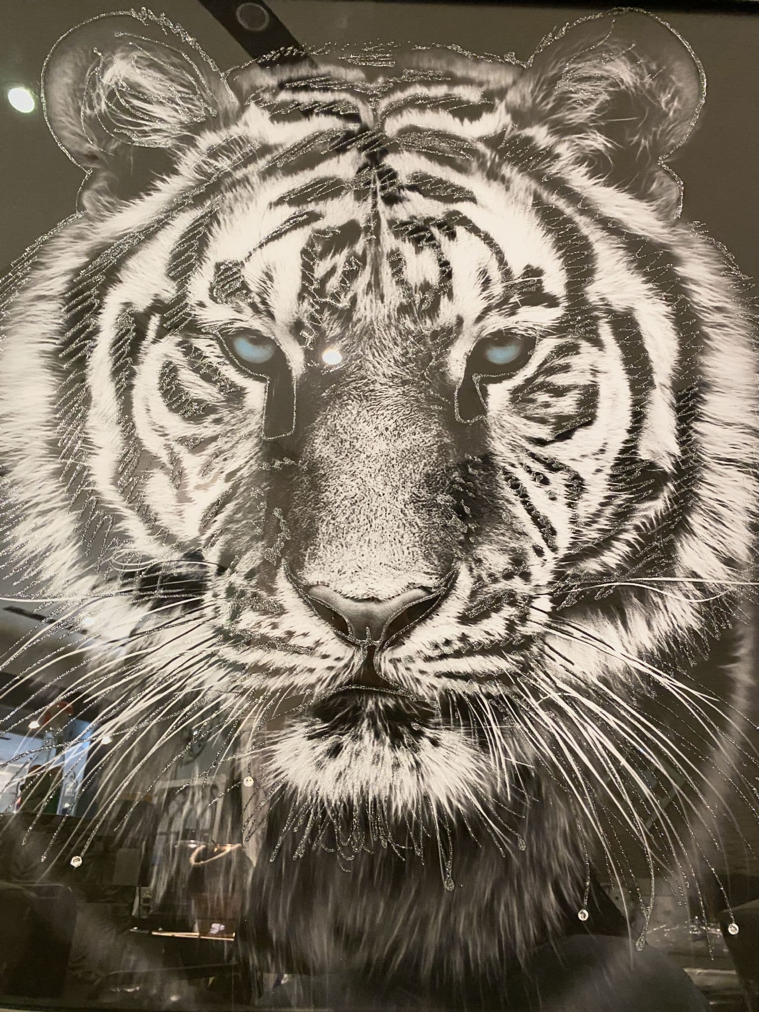 White Tiger Face Wall Art Mirror Frame 85Cm X 85Cm