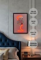Wine Glass Doodle Pop Art Canvas with Red Neon Outline - Aesthetic Neon LED Wall Art Decor USB