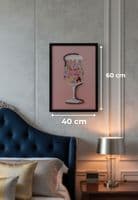 Wine Glass Doodle Pop Art Canvas with Red Neon Outline - Aesthetic Neon LED Wall Art Decor USB