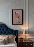 Wine Glass Doodle Pop Art Canvas with Red Neon Outline - Aesthetic Neon LED Wall Art Decor USB